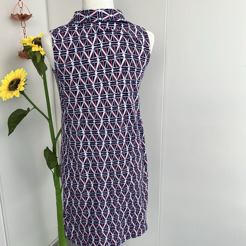 Lands' End Navy, White, and Salmon Polo Style Boat Print Preppy Midi Tank Dress - Picture 4 of 7